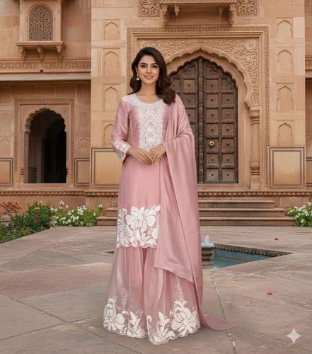 Readymade Embroidery Party Wear Sharara Suit, JIMMY CHOO