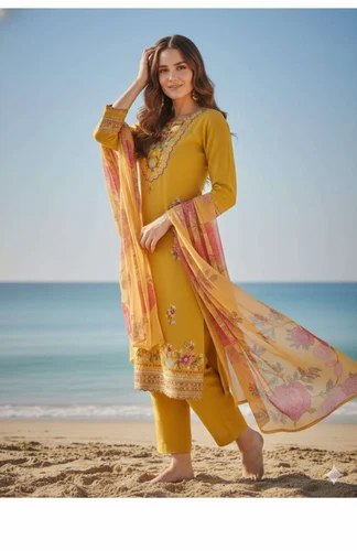 Designer Kurta Set Pure viscose Chanderi silk With Embroidery Seqance Work