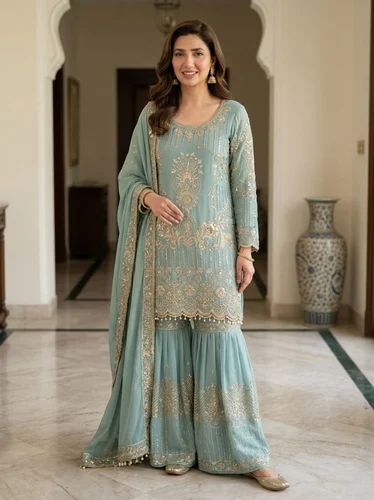 Embroidery Readymade Designer Heavy Georgette Sharara Style Suit