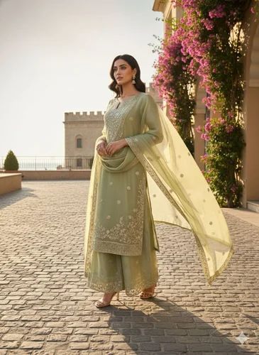 Party Wear Pure Silk Salwar Suit, Stitched, Work: Embroidery