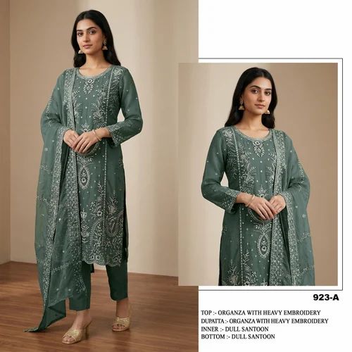 Pakistani Suit Heavy Organza with Heavy Embroidery Thread & Sequence Work And Khatli work