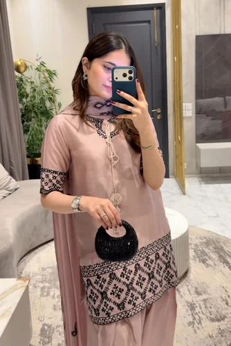 Silk Party Wear Ladies Salwar Suit, Readymade, Work: Embroidery