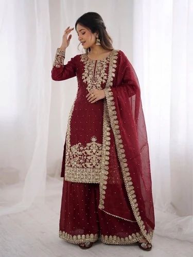 New Designer Heavy Embroidery Coding Sequence Work Top-Bottom And Dupatta Set