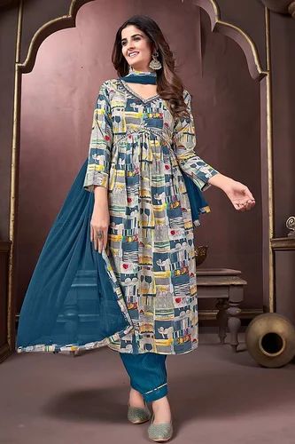 Blue Color Premium Rayon Hand Work Suit With Pant