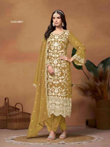 Elegant Soft Organza Straight Cut Salwar Kameez