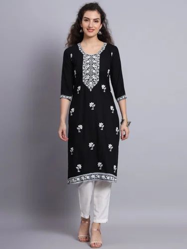Beautiful 14Kg rayon Lucknowi Chickenkari Work Kurti