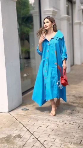 Blue Long Maxi Dress Loose Fit Dress For Women Comfotable Wear Stylish Dress One Piece