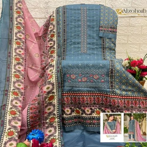 High Quality Pure Cotton With Printed Self Work Salwar Suit, Un-stitched
