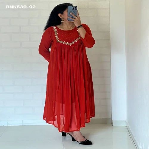 New Arrival Blooming Georgette With Real Mirror And Hand Work Kurti