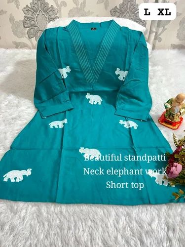 Casual Wear Roman Cotton With Embroidery Kurti