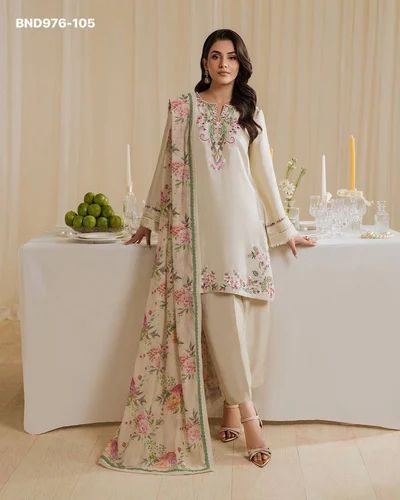 Designer Beautiful Crepe with Embroidered Readymade Elastic Farshi Pant-Bell Sleeve Suit & Dupatta