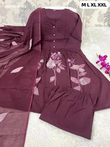 Top Quality Pure Cotton with Pintex work A-Line Kurti-Bottom & Dupatta Collection