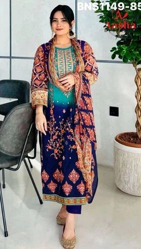 Best Fabric Pure Cotton with Printed & Embroidered Semi-Stitched Salwar-Suit & Dupatta Set