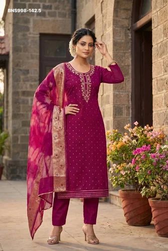Top Quality Modal with All-over Butti & Neck-Hand work Readymade Suit-Pant & Dupatta Collection