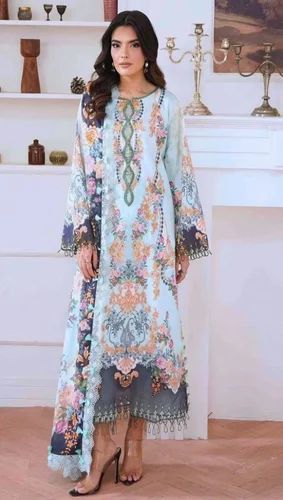 Premium Quality Pure Cotton with Printed & Heavy Patch work Semi-Stitched Salwar-Suit