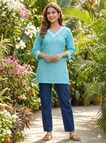 New Arrival Best Quality Cotton with Print & Lace Detailing Tops-Tunic Collection Ethnic Short-Kurti