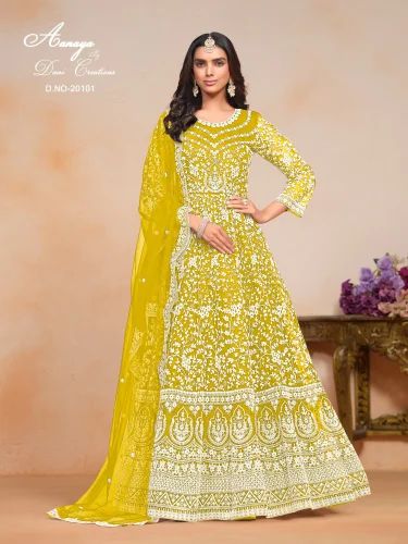 Wedding Wear Net With Embroidery Suit