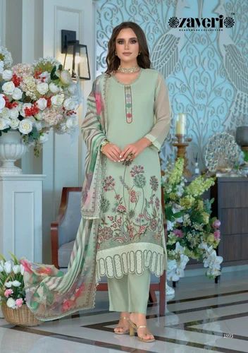 Fashionable Soft Organza With Embroidery Salwar Suit, Straight