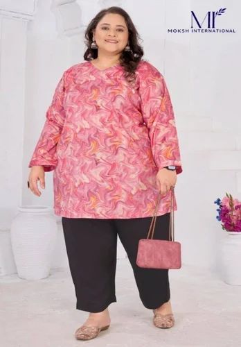 Best Fabric Latest Collection Rayon Slub with Printed Design Readymade Big Size Kurti-Long Top Set