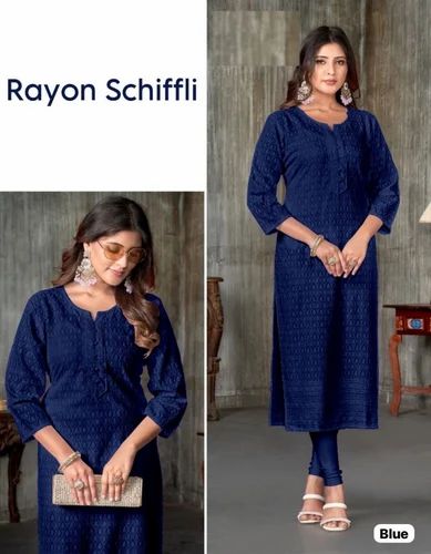 Heavy Rayon Kurti With Schiffli Work