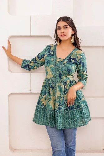 Casual Wear Mal Cotton With Embroidery Kurti