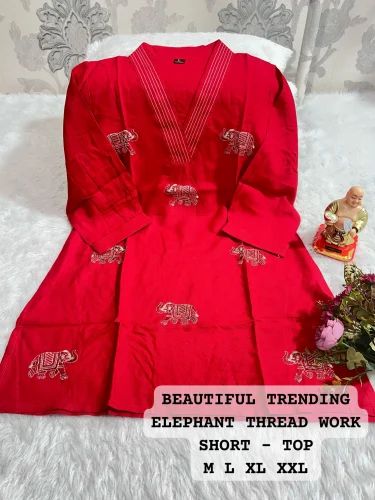 Premium Roman Cotton Thread Work Kurti, Fancy