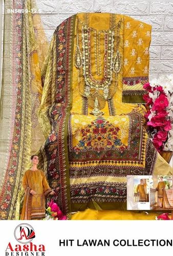 Ocassional Wear Cotton with Print & Embroidery Patch Work Semi-Stitched Salwaar-Suit