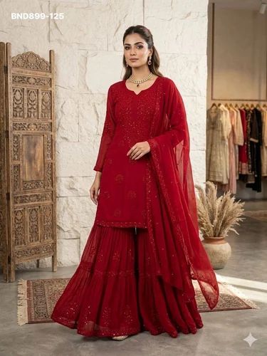 Beautiful Gorgeous Looking Georgette with Sequence Embroidered Fully-Stitched Sharara-Suit