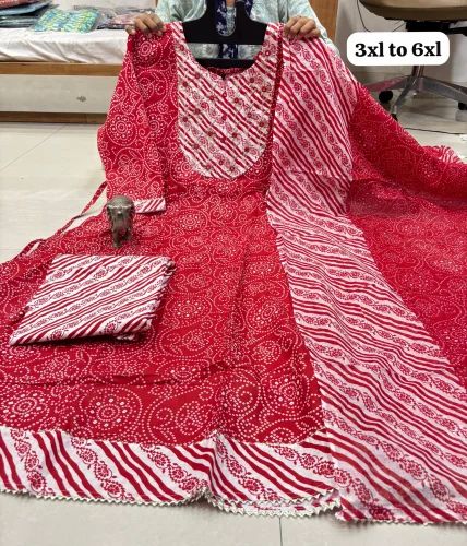 Gorgeous Looking Cotton With Mirror Work Anarkali Kurti Pant And Dupatta