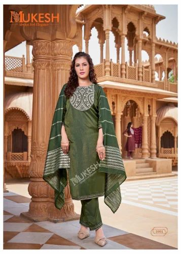 Exclusive Pure Viscose Shimmer With Embroidery Hand Work Kurti Pant And Dupatta