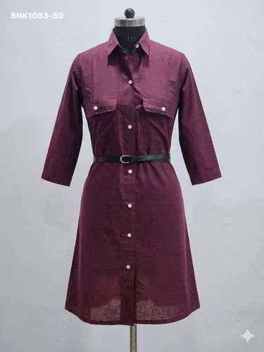 Best Quality Cambric Cotton with Solid Double Pockets & Front-Button Styling Kurti with Belt