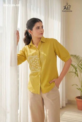 New Arrival Excellent Quality Cotton Flex with Embroidered Elbow-Sleeve Shirt Casual Wear