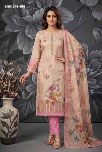 Beautiful Cotton Linen with Simar Print & Hand Beads-Cut work Readymade Kurti-Pant & Printed Dupatta