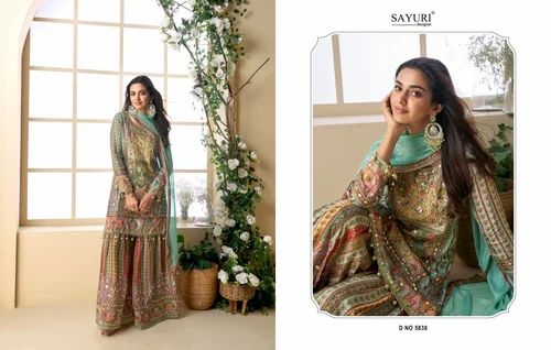 Premium Quality Crepe Silk Salwar Suit With Digital Print And Hand Work (Wedding Wear)