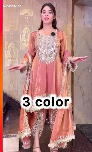 Designer Fancy Silk with Embroidered & Real Mirror Readymade Dhoti-Short Round Kurti-Dupatta