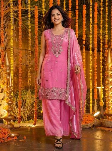 Latest New Designer Suits Plazo, Dola Silk, Readymade