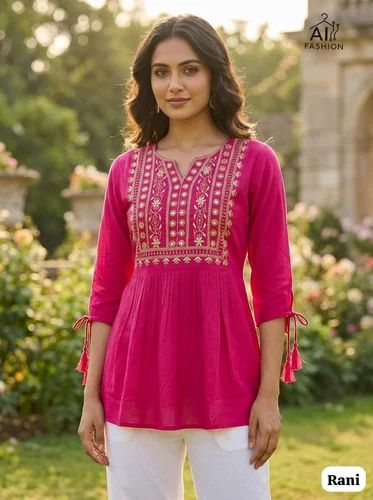 Machine Embroidery Latest New Design Kurtis, Rayon