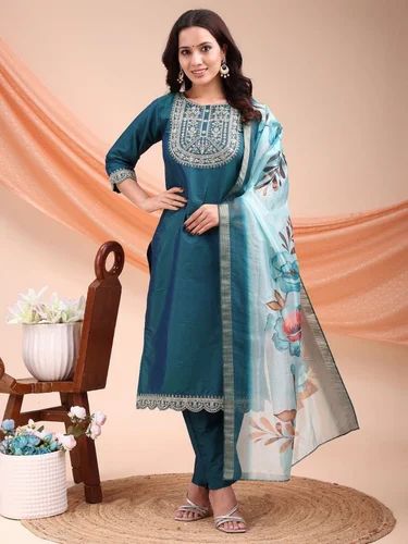 Silk Latest New Designer Ladies Suit, Stitched, Work: Embroidered