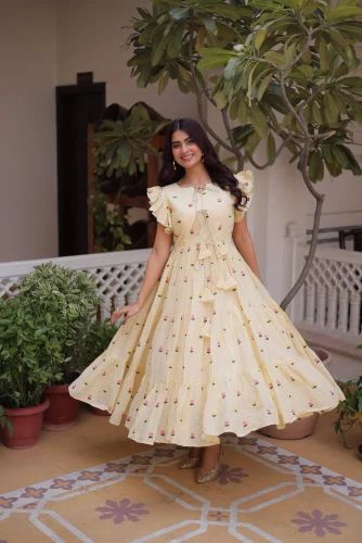 Embroidered Anarkali Latest New Designer Ladies Fancy Kurti, Cotton