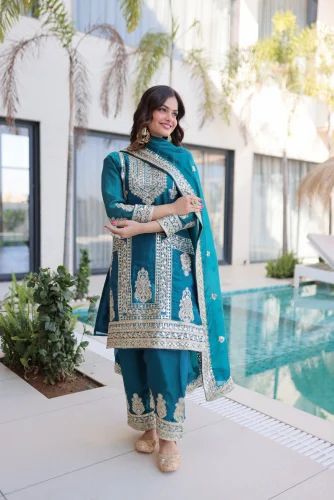 Readymade Latest New Designer Suits Plazo, Silk