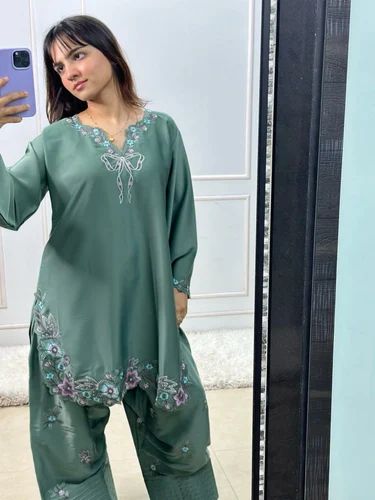 Cotton Latest New Designer Suit, Work: Embroidery, Natural crep