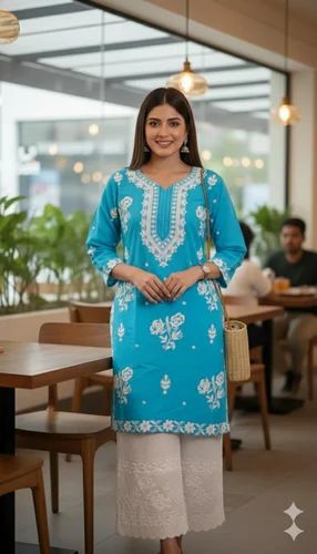 Designer Ladies Cotton Kurti, Embroidery