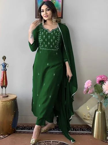 Rayon Designer Reyon With Embroidery Work Suit, 3-Piece Set