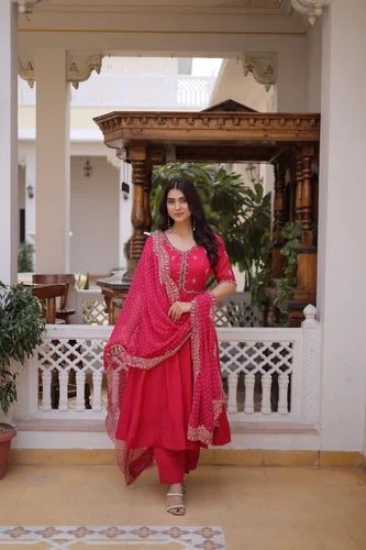 Chanderi Ladies Designer Suits, Roman Silk