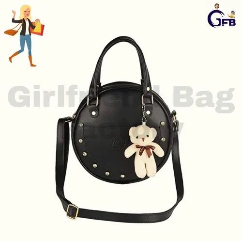 Black Rexine Round Backpack / Ladies Round Bag, Size: Standard