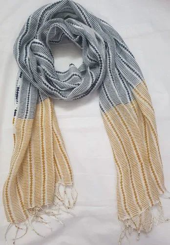 Dark Navy Linen Hand Block Printed Stole