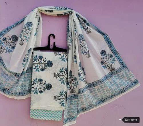 Unstitched Hand Block Printed Suit Set, Cotton