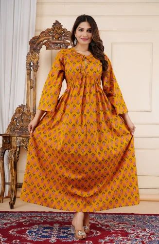 Mustard Plus size Kurti Indian festive print cotton indianwear tunic for woman festive wear