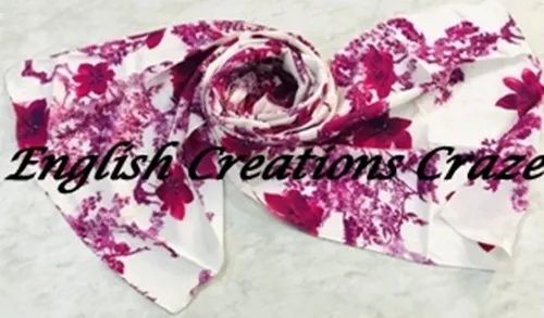 Purple and White Polyester Silk Printed Stoles