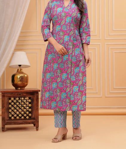 Cotton Blue Traditional Indian Salwar Kameez, A-line